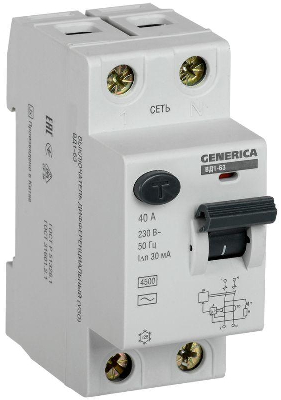 Выключатель дифференциального тока (УЗО) 2п 40А 30мА тип AC ВД1-63 GENERICA ИЭК MDV15-2-040-030