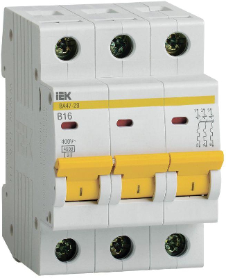 Выключатель автоматический модульный 3п B 16А 4.5кА ВА47-29 ИЭК MVA20-3-016-B