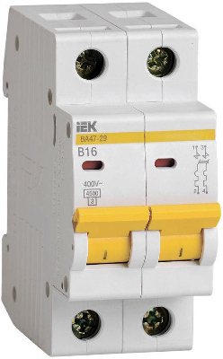 Выключатель автоматический модульный 2п B 16А 4.5кА ВА47-29 ИЭК MVA20-2-016-B