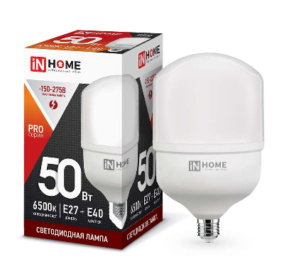 Лампа светодиодная LED-HP-PRO 50Вт 230В 6500К E27 4500Лм с адаптером IN HOME 4690612031125