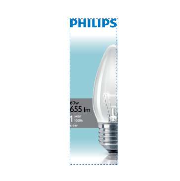 Лампа накаливания B35 CL E27 60Вт 1CT Philips 921501544237 / 872790085488600
