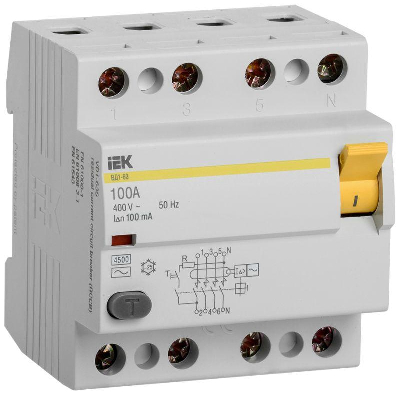 Выключатель дифференциального тока (УЗО) 4п 100А 100мА тип AC ВД1-63 ИЭК MDV10-4-100-100