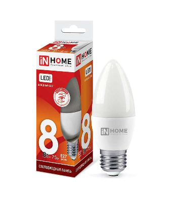 Лампа светодиодная LED-СВЕЧА-VC 8Вт 230В E27 6500К 600лм IN HOME 4690612024820